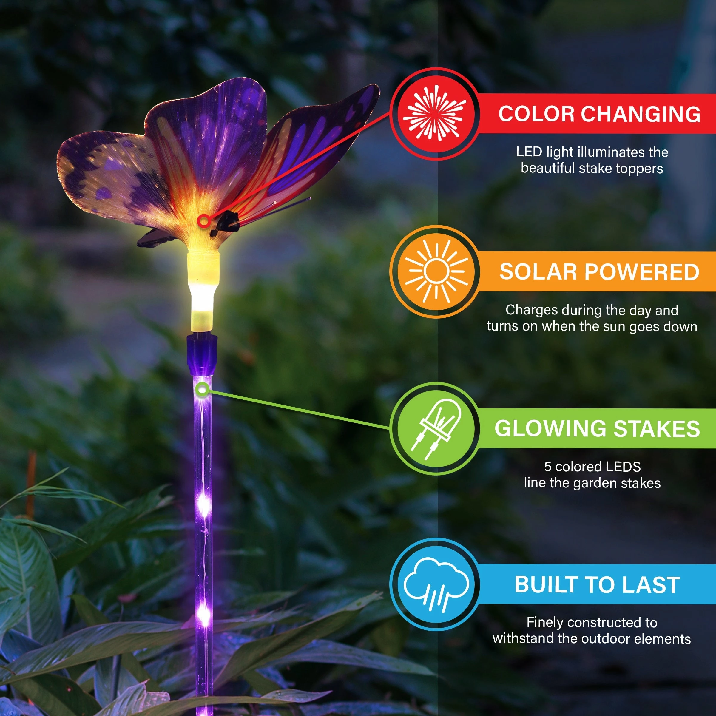Best deal π Coupon π Exhart Solar Fiber Optic Butterfly Garden Stake With LED Stake, 5 By 24 Inches β π - Image 4
