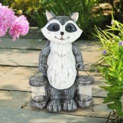 Best Pirce 👍 Promo 🤩 Exhart Solar Firefly Jar Raccoon Garden Statuary, 10 Inches Tall 🤩 🤩