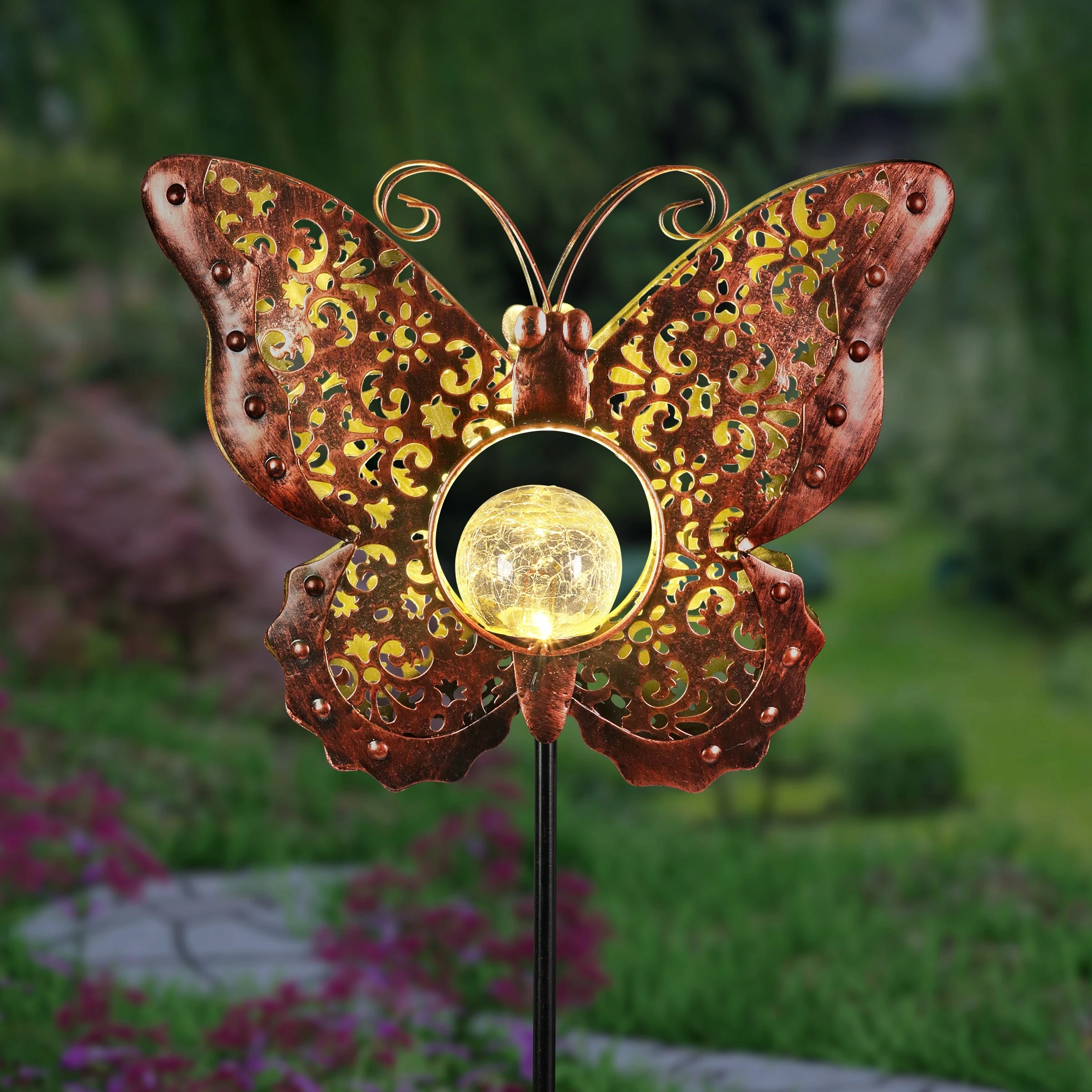 Budget π Promo π Exhart Solar Fleur De Lis Filigree Metal Butterfly Stake With Glass Crackle Ball Center In Bronze, 11.5 By 39 Inches βοΈ π― 4 Budget π Promo π Exhart Solar Fleur De Lis Filigree Metal Butterfly Stake With Glass Crackle Ball Center In Bronze, 11.5 By 39 Inches βοΈ π― - Image 2