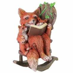 Budget ✔️ Flash Sale ⭐ Exhart Solar Fox Family Reading A Story In A Rocking Chair Garden Statue, 12 Inch ❤️ ✔️