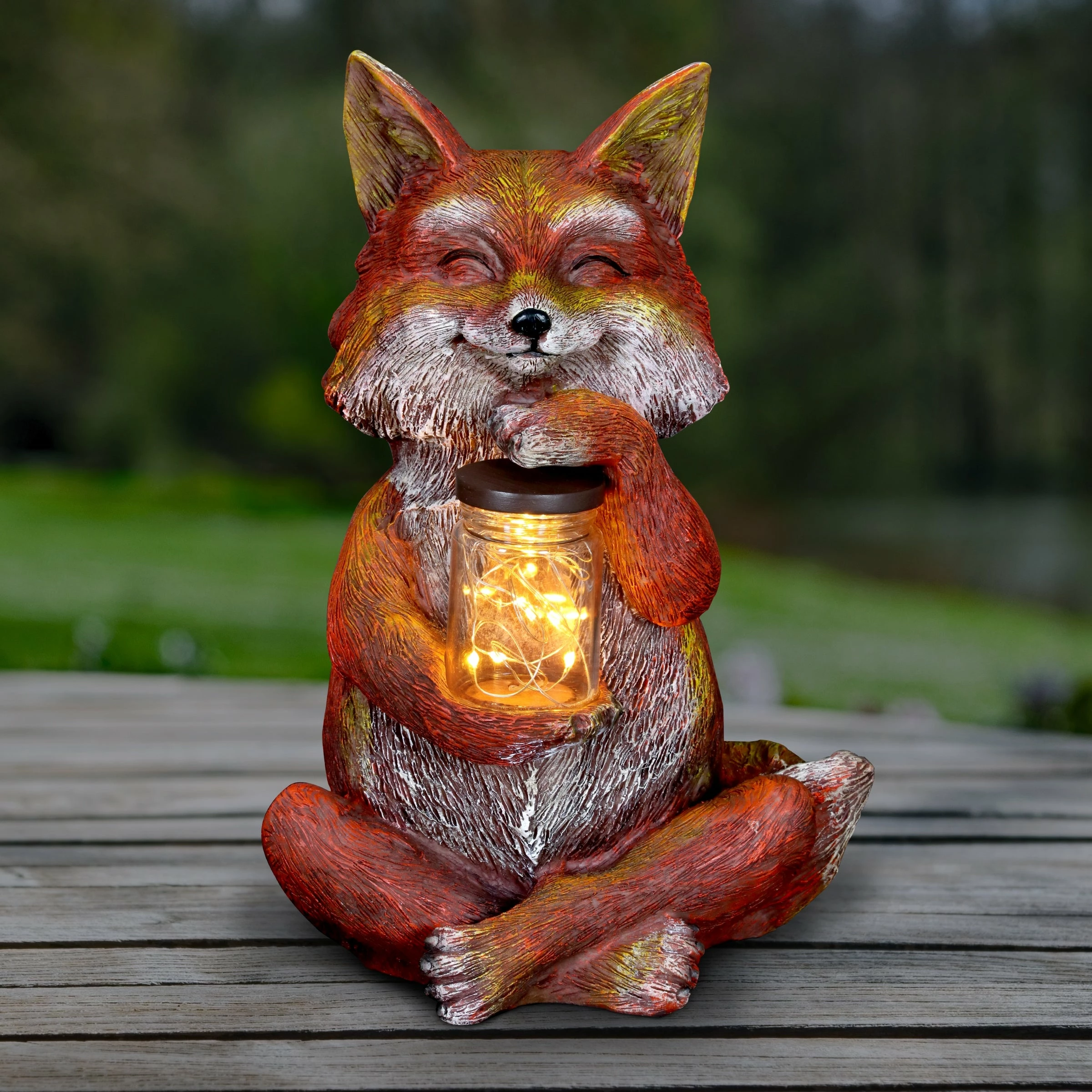 New π Coupon π₯ Exhart Solar Fox Garden Statue Holding A Glass Jar With Six LED Firefly String Lights, 6 By 11 Inches π π - Image 2