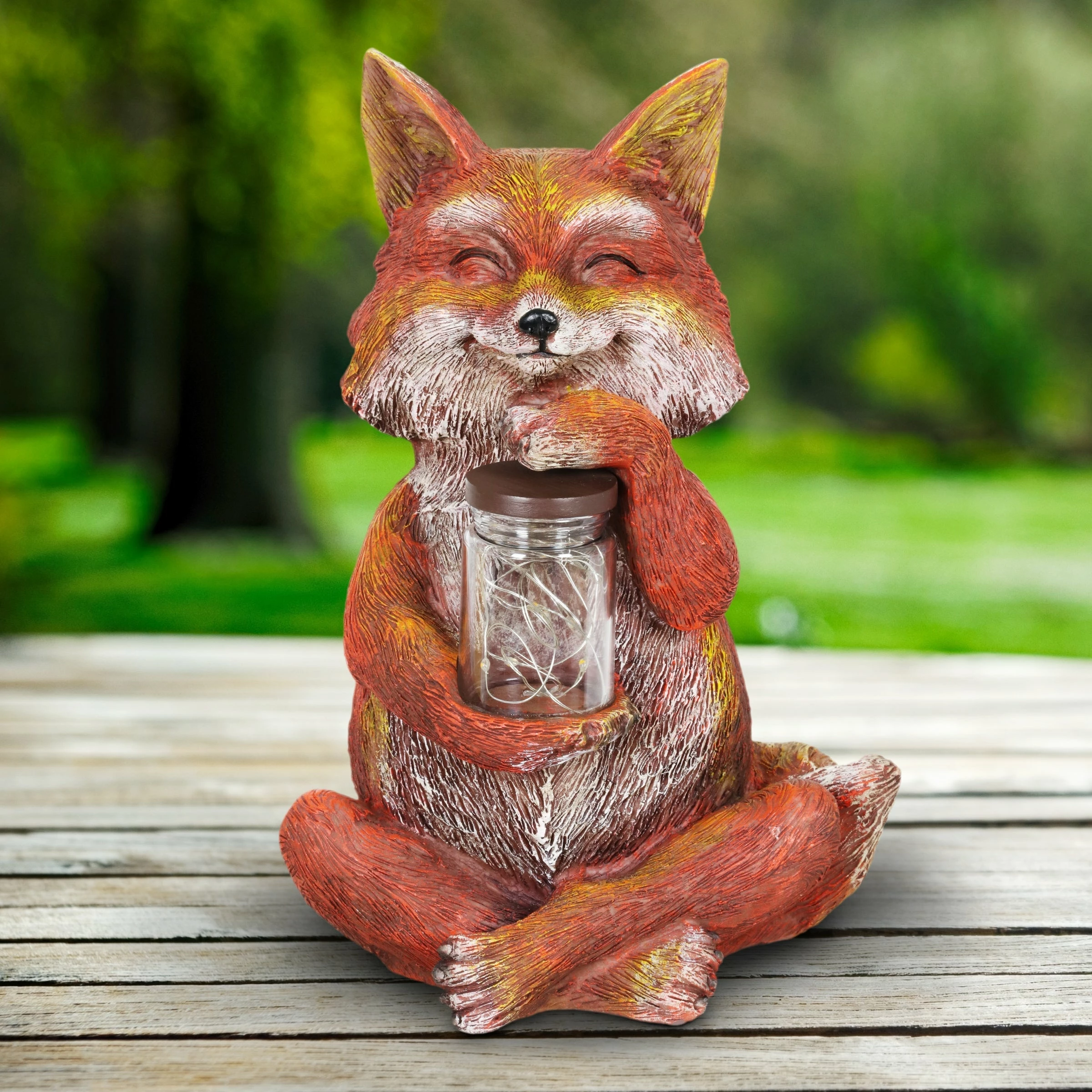 New π Coupon π₯ Exhart Solar Fox Garden Statue Holding A Glass Jar With Six LED Firefly String Lights, 6 By 11 Inches π π - Image 3