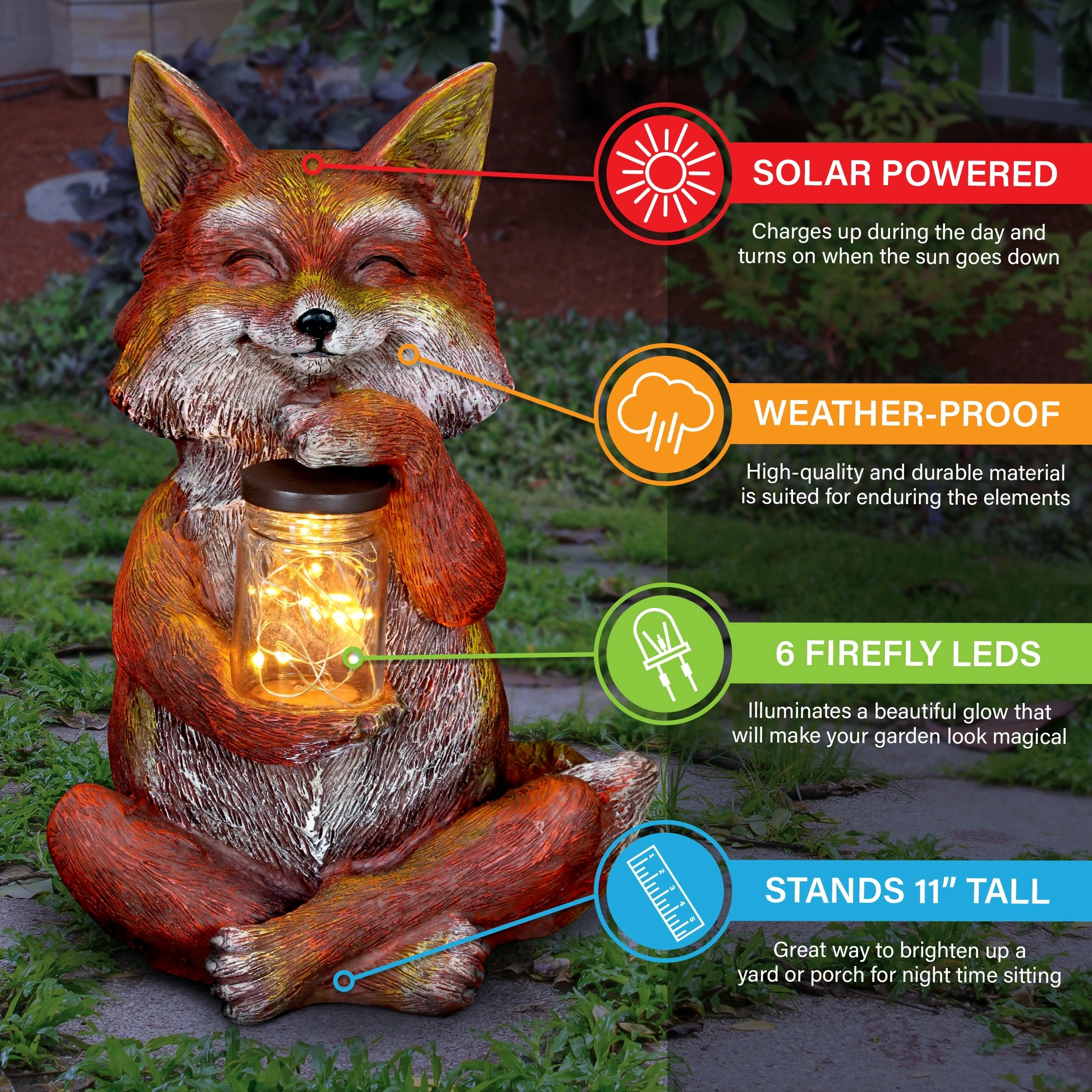 New π Coupon π₯ Exhart Solar Fox Garden Statue Holding A Glass Jar With Six LED Firefly String Lights, 6 By 11 Inches π π - Image 4