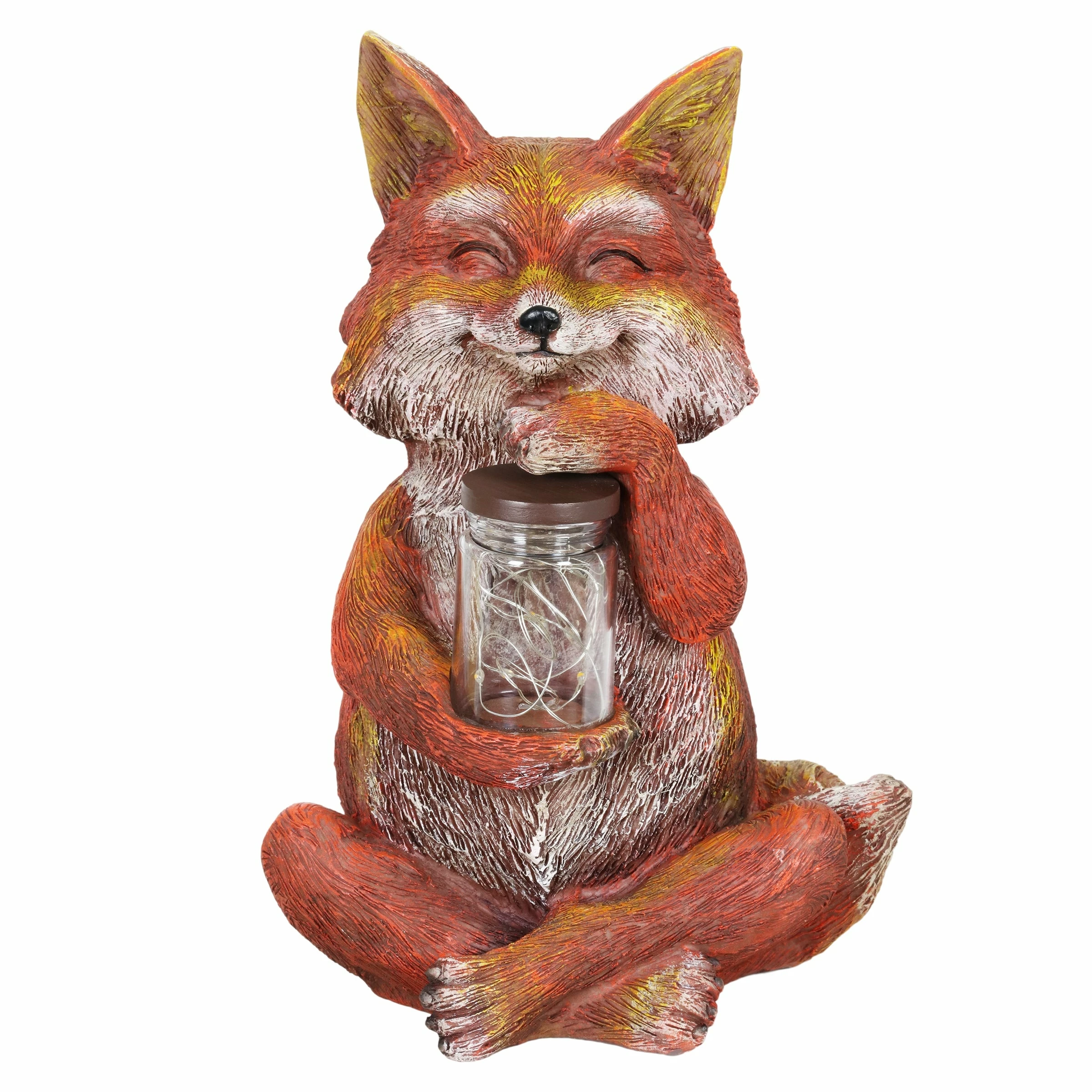 New π Coupon π₯ Exhart Solar Fox Garden Statue Holding A Glass Jar With Six LED Firefly String Lights, 6 By 11 Inches π π