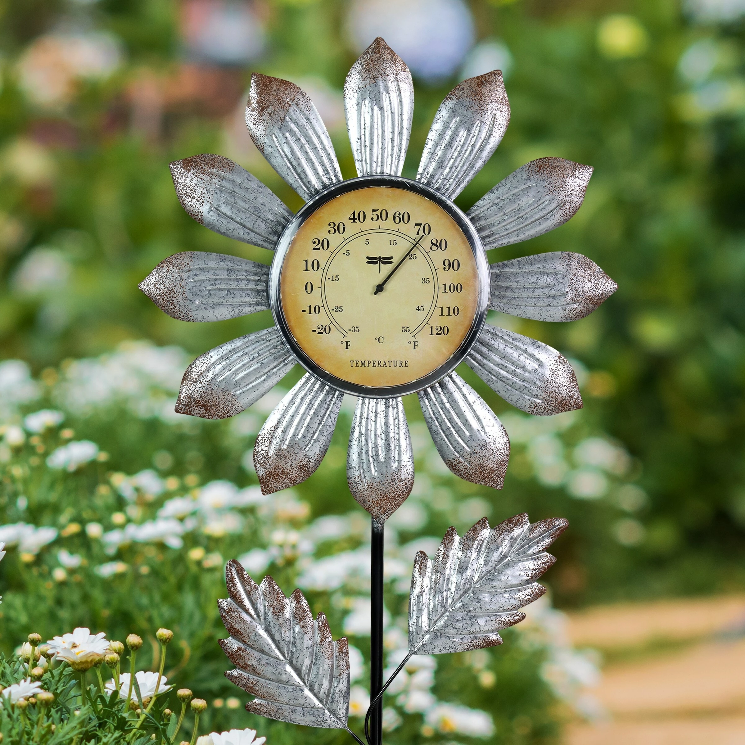 Outlet π Best deal βοΈ Exhart Solar Galvanized Metal Flower Thermometer Garden Stake, 14 By 45 Inches π β€οΈ - Image 3