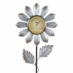 Outlet 😍 Best deal ✔️ Exhart Solar Galvanized Metal Flower Thermometer Garden Stake, 14 By 45 Inches 🎉 ❤️