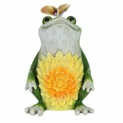 Outlet 😀 Best Sale 🌟 Exhart Solar Garden Frog Statue With Fiber Optic Color Changing Butterfly, 12 Inch 🥰 😀