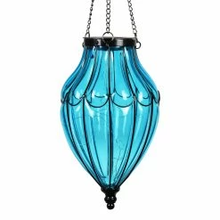 Cheapest 🤩 Budget 💯 Exhart Solar Glass Hanging Lantern With Waving Metal Pattern, 7.5 By 25 Inches ⭐ 🧨