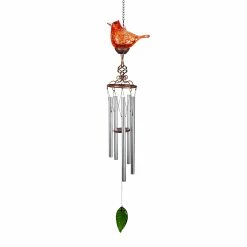 Buy 🔥 Promo 🌟 Exhart Solar Glass Red Cardinal With Metal Finial Wind Chime, 6 By 44 Inches 🛒 ✔️