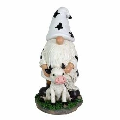 Wholesale 😍 Coupon 🤩 Exhart Solar Gnome With Cow Print Hat And Calf Statue, 6.5 By 10 Inches 👏 😉