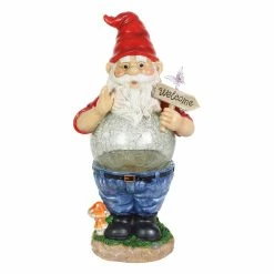 Best Sale ✨ Flash Sale 🔔 Exhart Solar Gnome With Crackle Ball Belly Garden Statuary, 16 Inches Tall ⌛ ⌛
