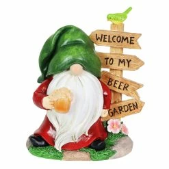 Buy 👍 Deals 🔔 Exhart Solar Gnome With A Welcome To My Beer Garden Sign, 8 By 9.5 Inches 🔔 ✨