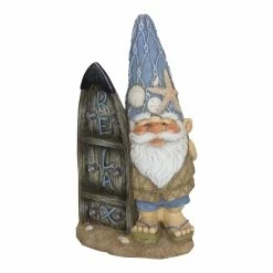Cheapest 🔥 Buy 🎁 Exhart Solar Good Time 🏄 🏄 Surfing Sol Beach Bum Gnome Garden Statue With Relax Marquee Surfboard Sign, 15.5 Inch 🤩 💯