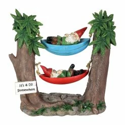 Promo ✔️ Best Pirce 😉 Exhart Solar Good Time Tokin' Gnomie Marijuana Smoking Gnomes On Hammocks In LED Ganja Trees Garden Statuary 🔔 😉