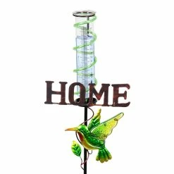 Wholesale 🎁 Brand new 🎉 Exhart Solar Green Hummingbird Rain Gauge Garden Stake Reads HOME, 12.5 By 31.5 Inches ✨ ⭐