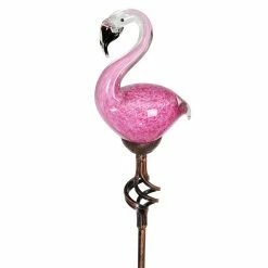 Best Sale 🎉 Brand new 💯 Exhart Solar Hand Blown Glass Pink Flamingo Garden Stake With Metal Finial Detail, 4.5 By 33 Inches 😍 🎉