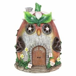 Hot Sale 🎉 Outlet 🎉 Exhart Solar Hand Painted Acorn Owl Fairy Garden House Statue, 7 By 9 Inches 🌟 🧨