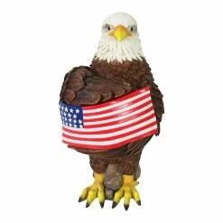 Hot Sale 🤩 Top 10 🥰 Exhart Solar Hand Painted Bald Eagle Garden Statue With Illuminating USA Flag, 7.5 By 12 Inches 🛒 😍