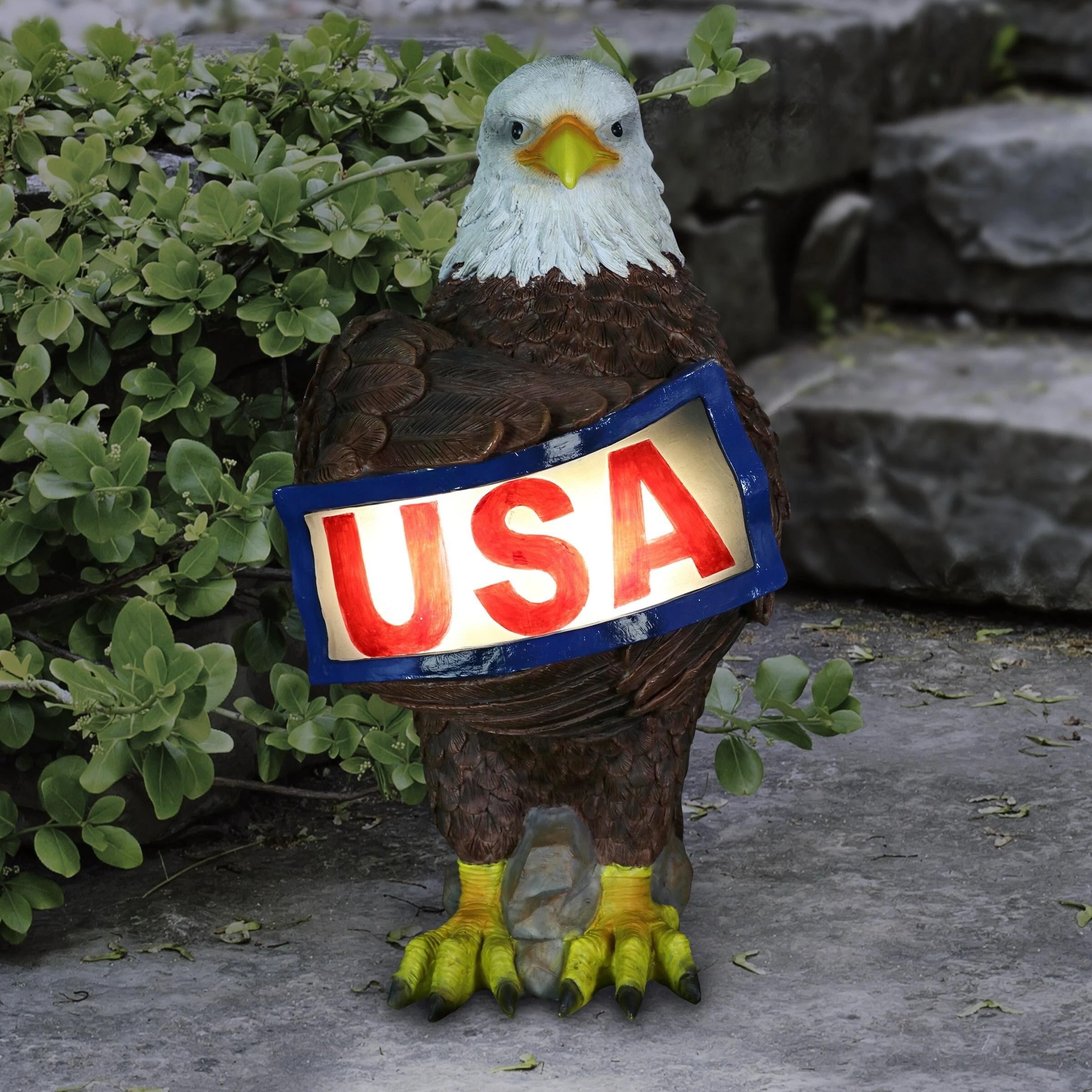 Budget π― Cheapest π Exhart Solar Hand Painted Bald Eagle Garden Statue With Illuminating USA Sign, 7.5 By 12 Inches π₯ π - Image 2