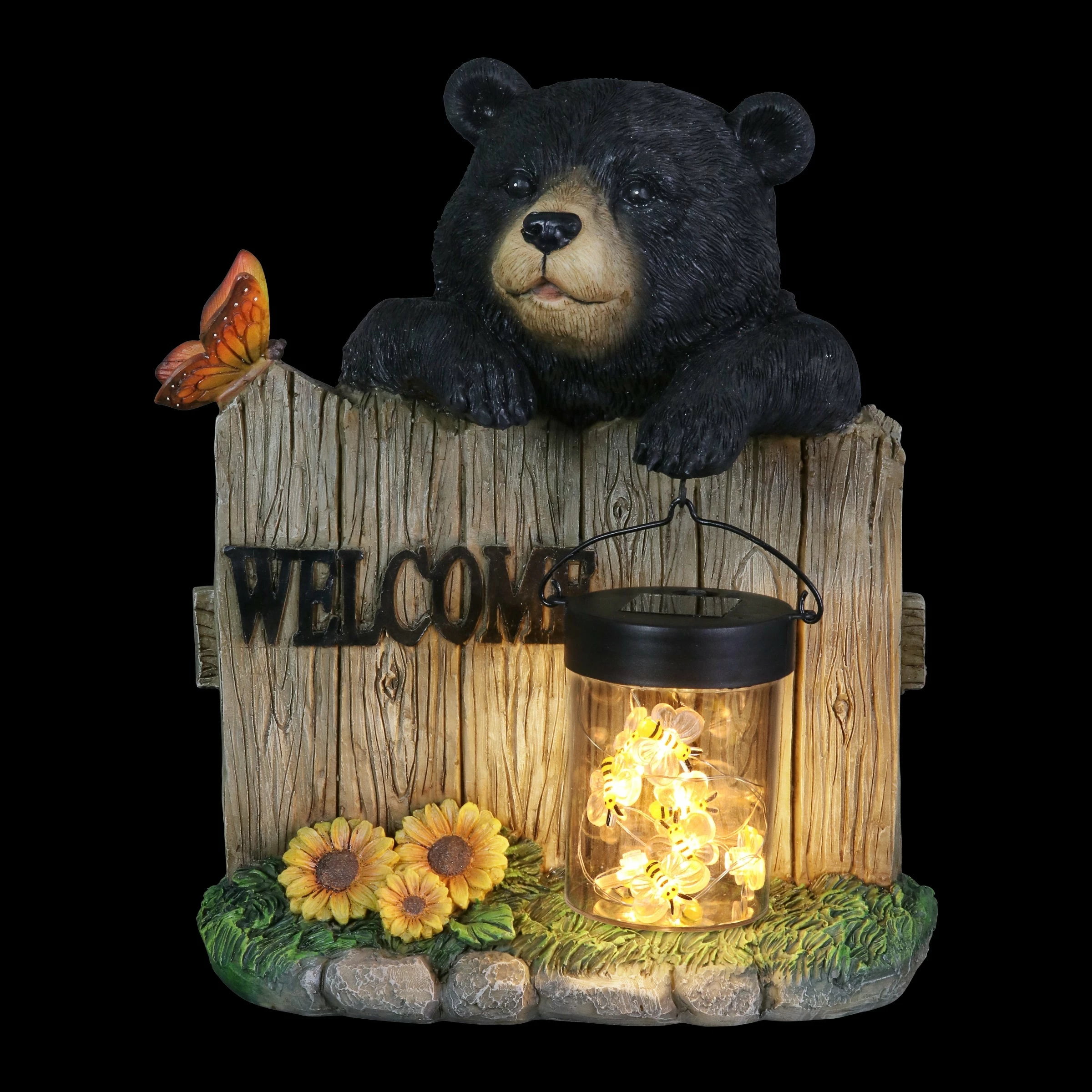 Deals π Deals π Exhart Solar Hand Painted Bear Garden Statue With A Lantern Jar Of LED Bumblebees By A Welcome Fence, 9.5 By 11 Inches π π - Image 11