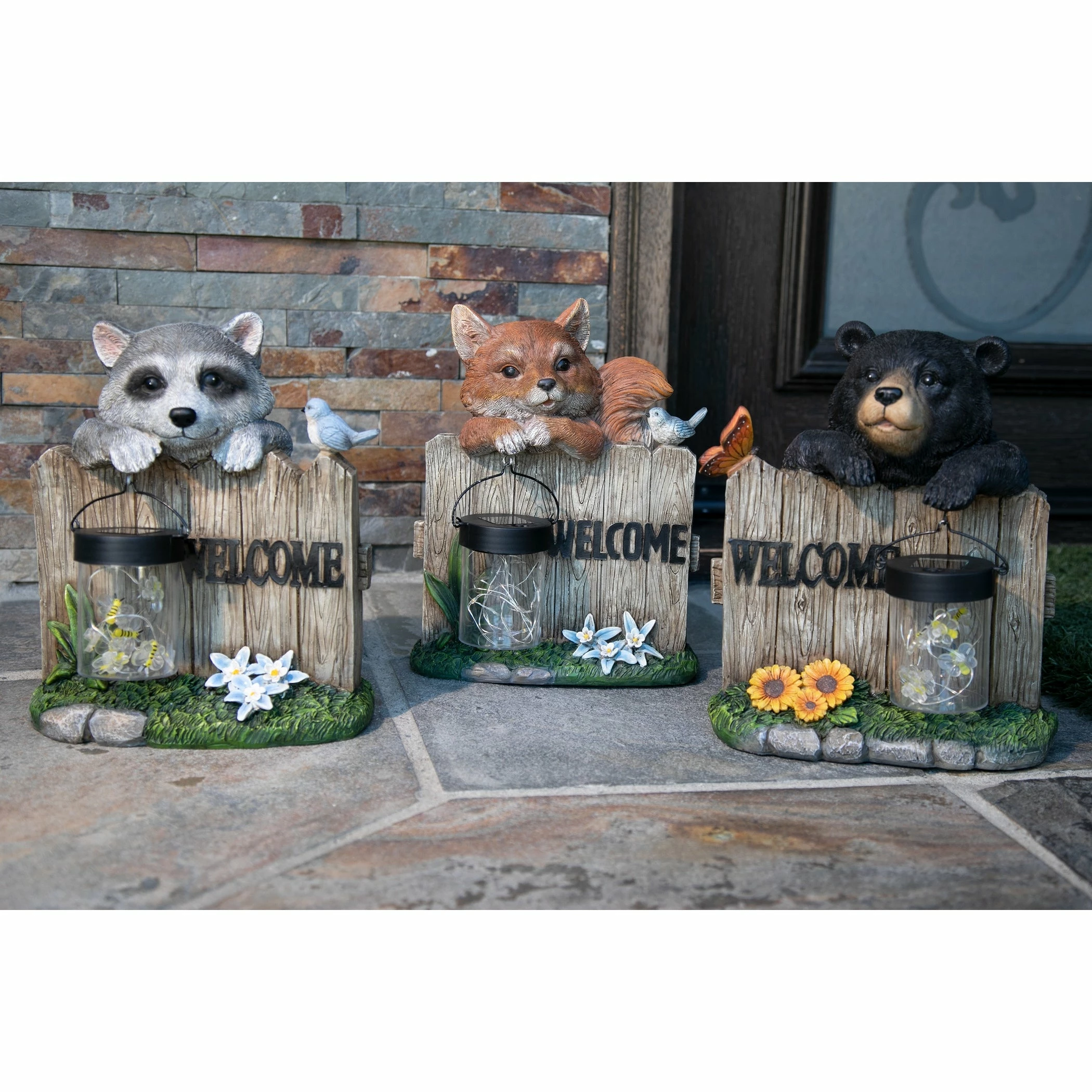 Deals π Deals π Exhart Solar Hand Painted Bear Garden Statue With A Lantern Jar Of LED Bumblebees By A Welcome Fence, 9.5 By 11 Inches π π - Image 12