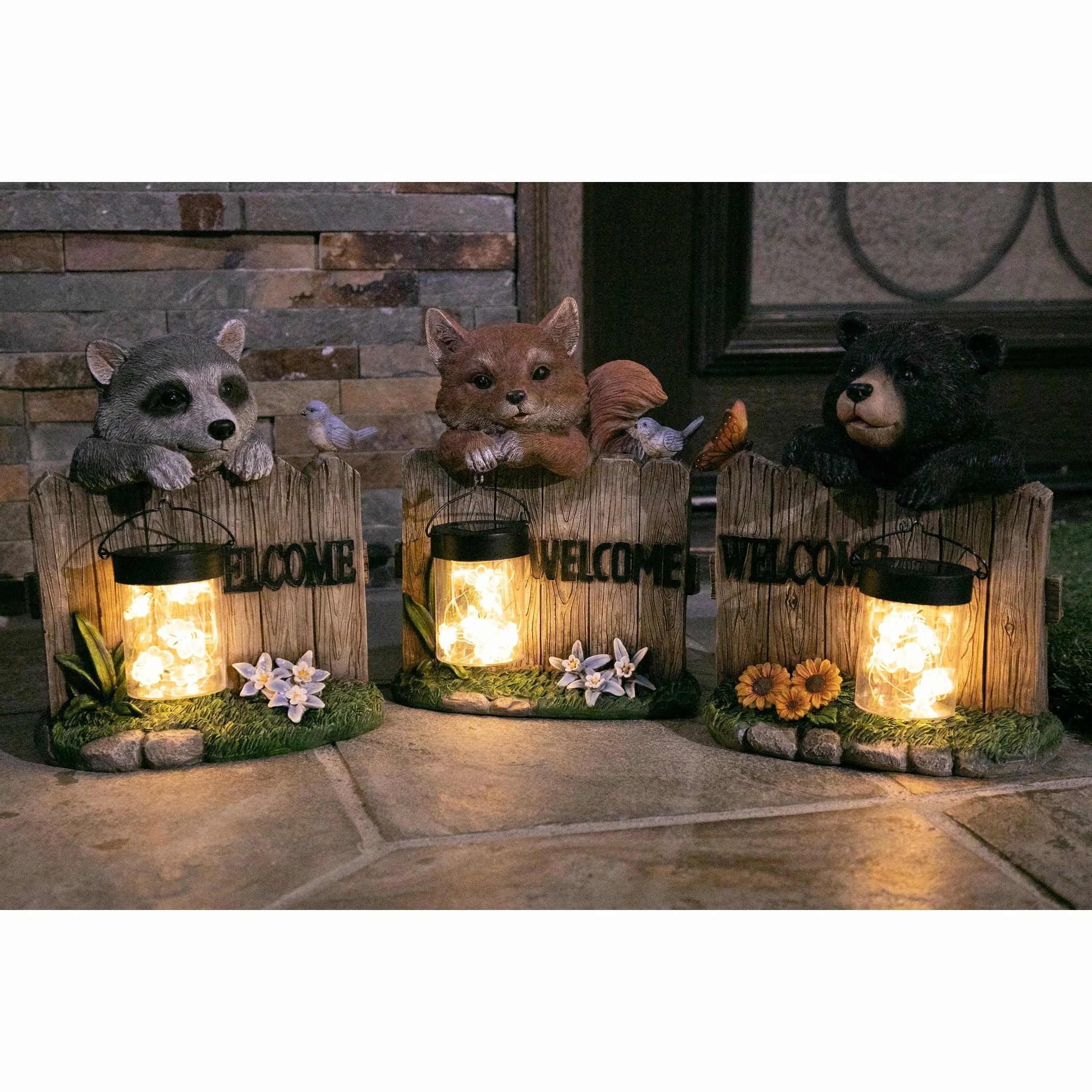 Deals π Deals π Exhart Solar Hand Painted Bear Garden Statue With A Lantern Jar Of LED Bumblebees By A Welcome Fence, 9.5 By 11 Inches π π - Image 13