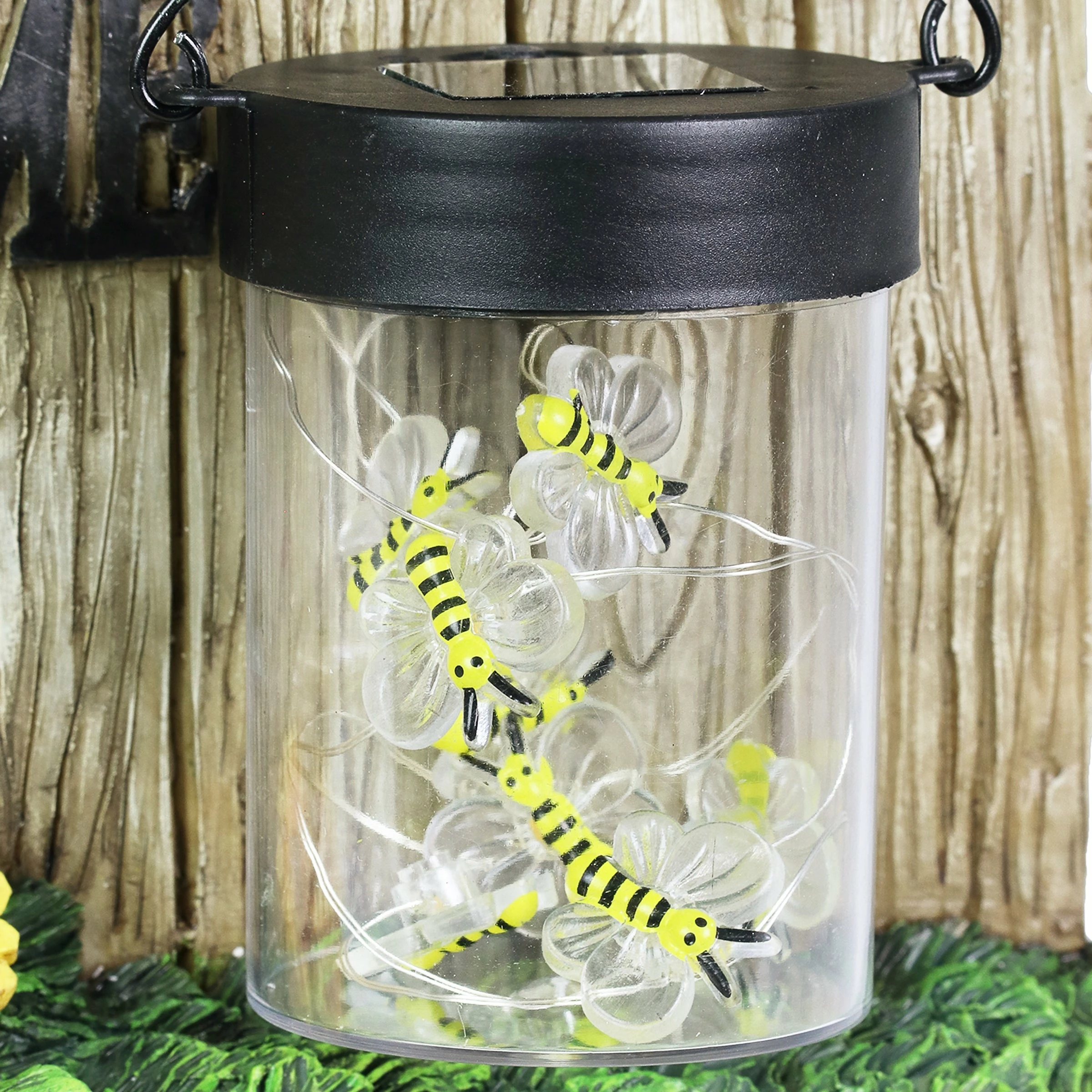 Deals π Deals π Exhart Solar Hand Painted Bear Garden Statue With A Lantern Jar Of LED Bumblebees By A Welcome Fence, 9.5 By 11 Inches π π - Image 6