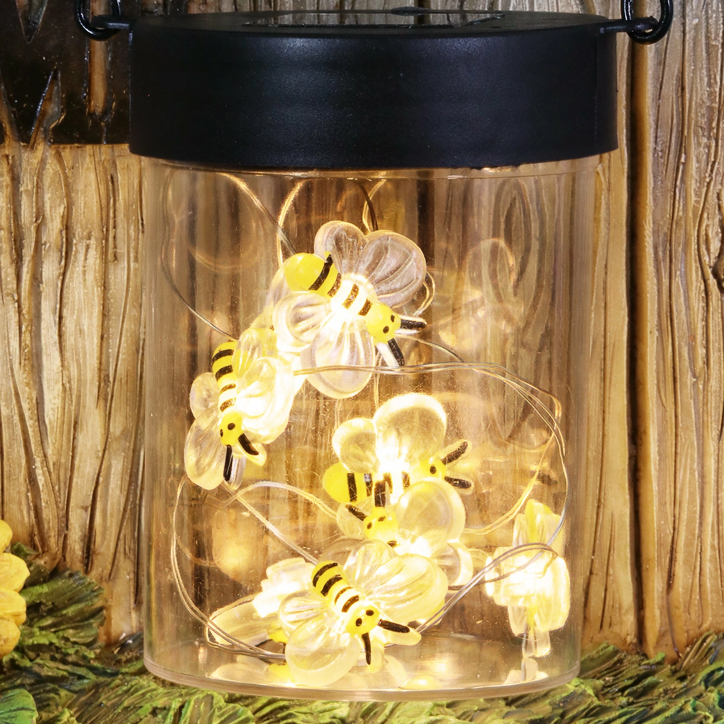 Deals π Deals π Exhart Solar Hand Painted Bear Garden Statue With A Lantern Jar Of LED Bumblebees By A Welcome Fence, 9.5 By 11 Inches π π - Image 8