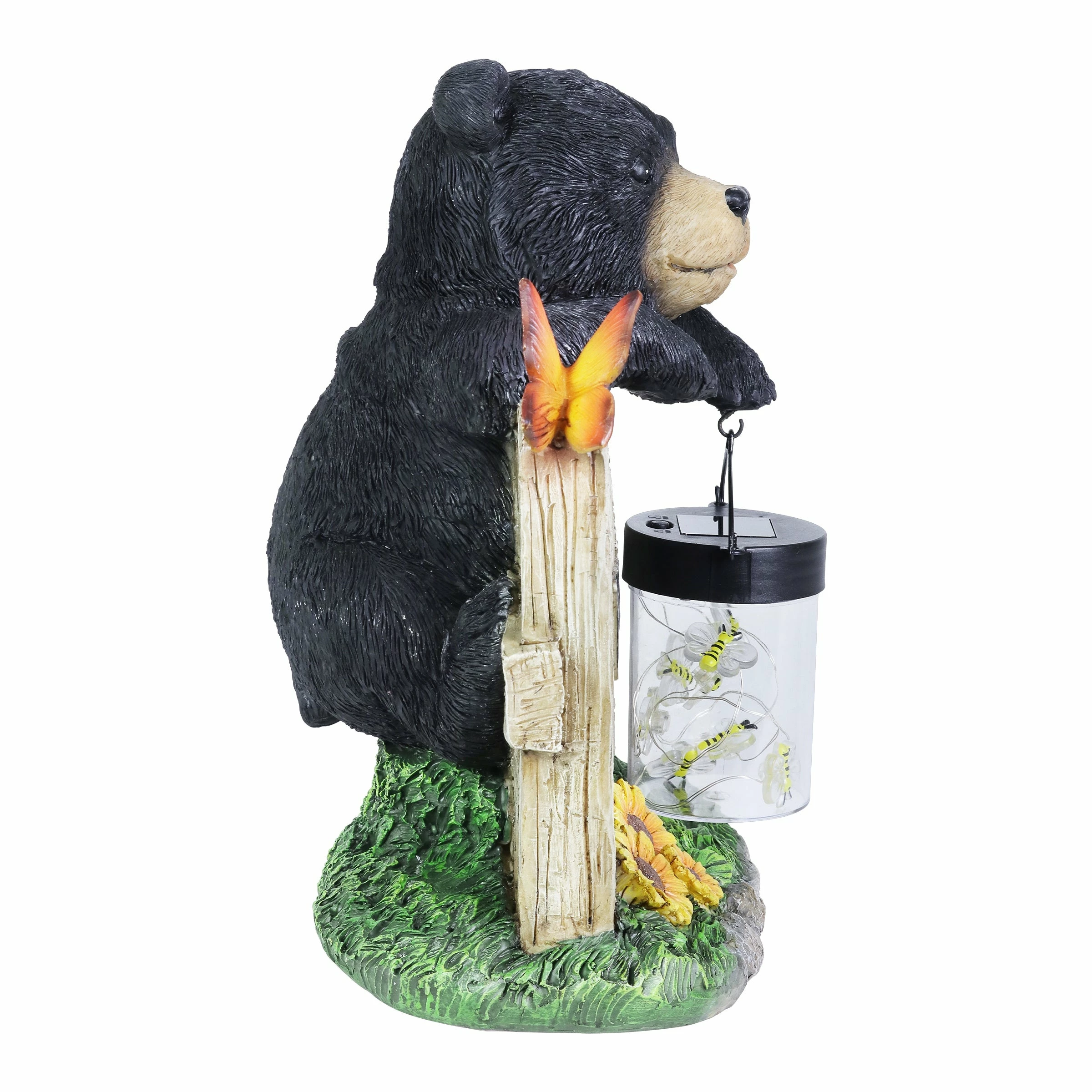 Deals π Deals π Exhart Solar Hand Painted Bear Garden Statue With A Lantern Jar Of LED Bumblebees By A Welcome Fence, 9.5 By 11 Inches π π - Image 9