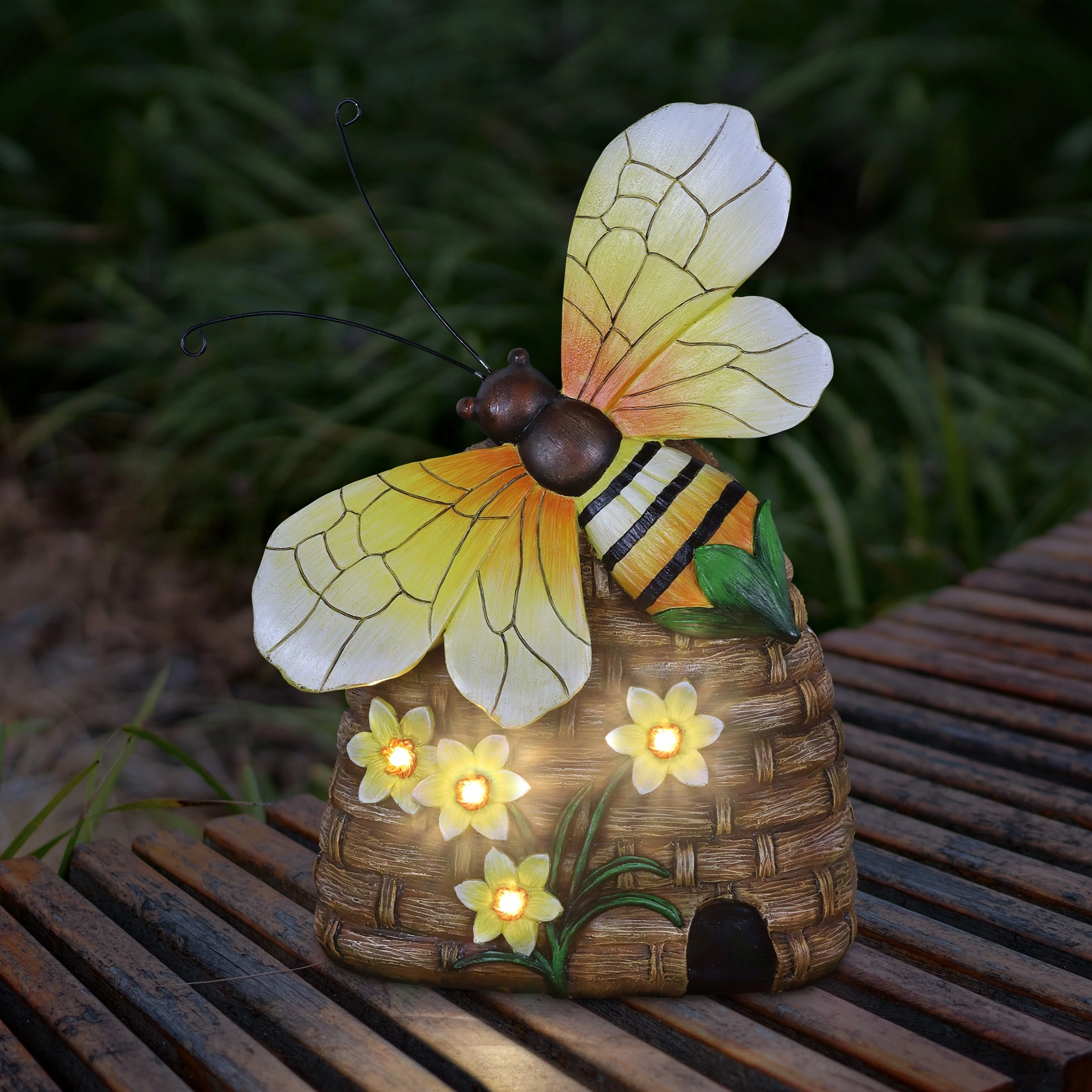 Outlet 𧨠Cheap π₯° Exhart Solar Hand Painted Bee Hive Statuary With LED Flowers, 9 By 12.5 Inch β€οΈ π 4 Outlet 𧨠Cheap π₯° Exhart Solar Hand Painted Bee Hive Statuary With LED Flowers, 9 By 12.5 Inch β€οΈ π - Image 2