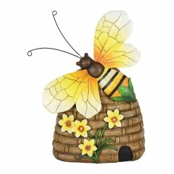 Outlet 🧨 Cheap 🥰 Exhart Solar Hand Painted Bee Hive Statuary With LED Flowers, 9 By 12.5 Inch ❤️ 🌟