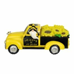 Outlet 😀 Flash Sale ⌛ Exhart Solar Hand Painted Beekeeper Gnome In A Yellow Sunflower Truck Garden Statue, 11 By 5 Inches 🔥 ⌛