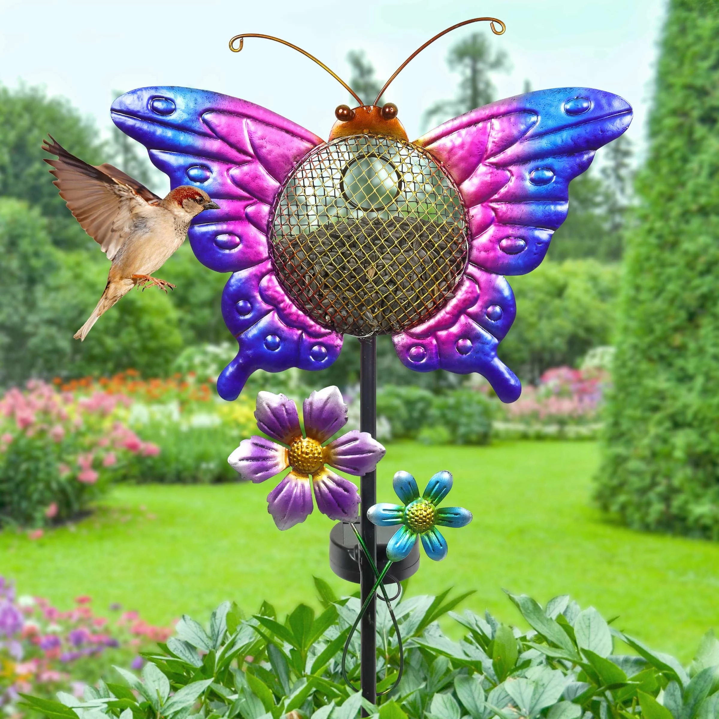 Best reviews of π Wholesale π― Exhart Solar Hand Painted Butterfly Metal Mesh Pellet Bird Feeder Garden Stake, 12.5 By 36 Inches β 𧨠- Image 3