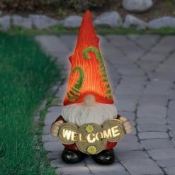 Cheapest ✨ Wholesale 😍 Exhart Solar Hand Painted Colorful Hat With Vines Garden Gnome Statue With Welcome Log, 6.5 By 12 Inches Blue 🎉 😉