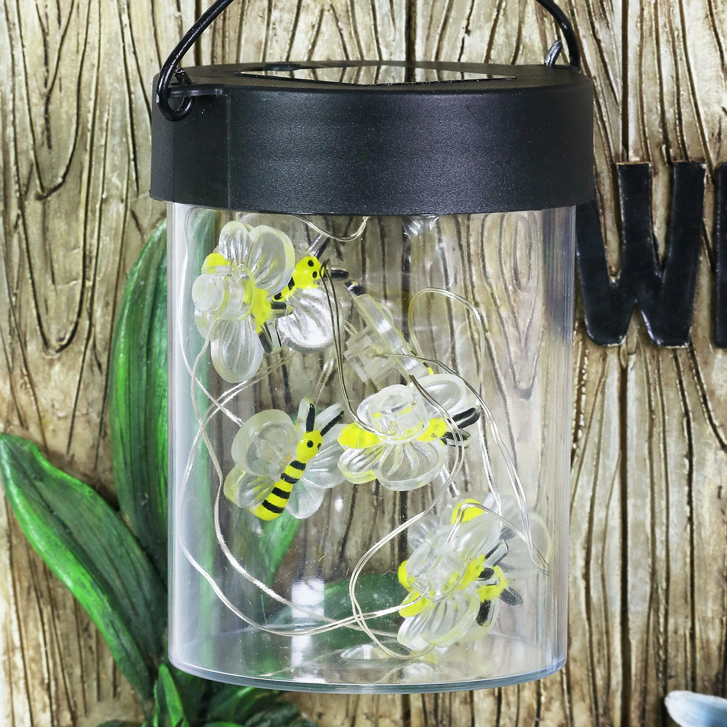 New π€© Budget π Exhart Solar Hand Painted Fox Garden Statue With A Lantern Jar Of LED Bumblebees By A Welcome Fence, 9.5 By 11 Inches π β - Image 6