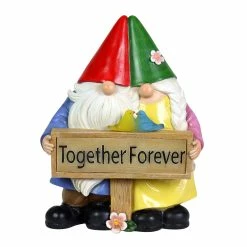 Promo 🌟 Hot Sale 🔥 Exhart Solar Hand Painted Gnome Couple Garden Statue With Together Forever Sign, 4.5 By 9.5 Inches 🛒 🧨