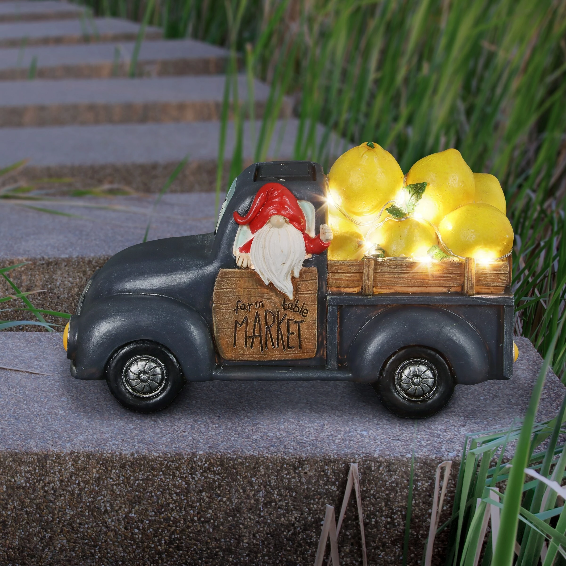 Buy π Coupon βοΈ Exhart Solar Hand Painted Gnome Driving A Farm To Table Lemon Truck Garden Statue, 10 By 6 Inches β π€© - Image 2