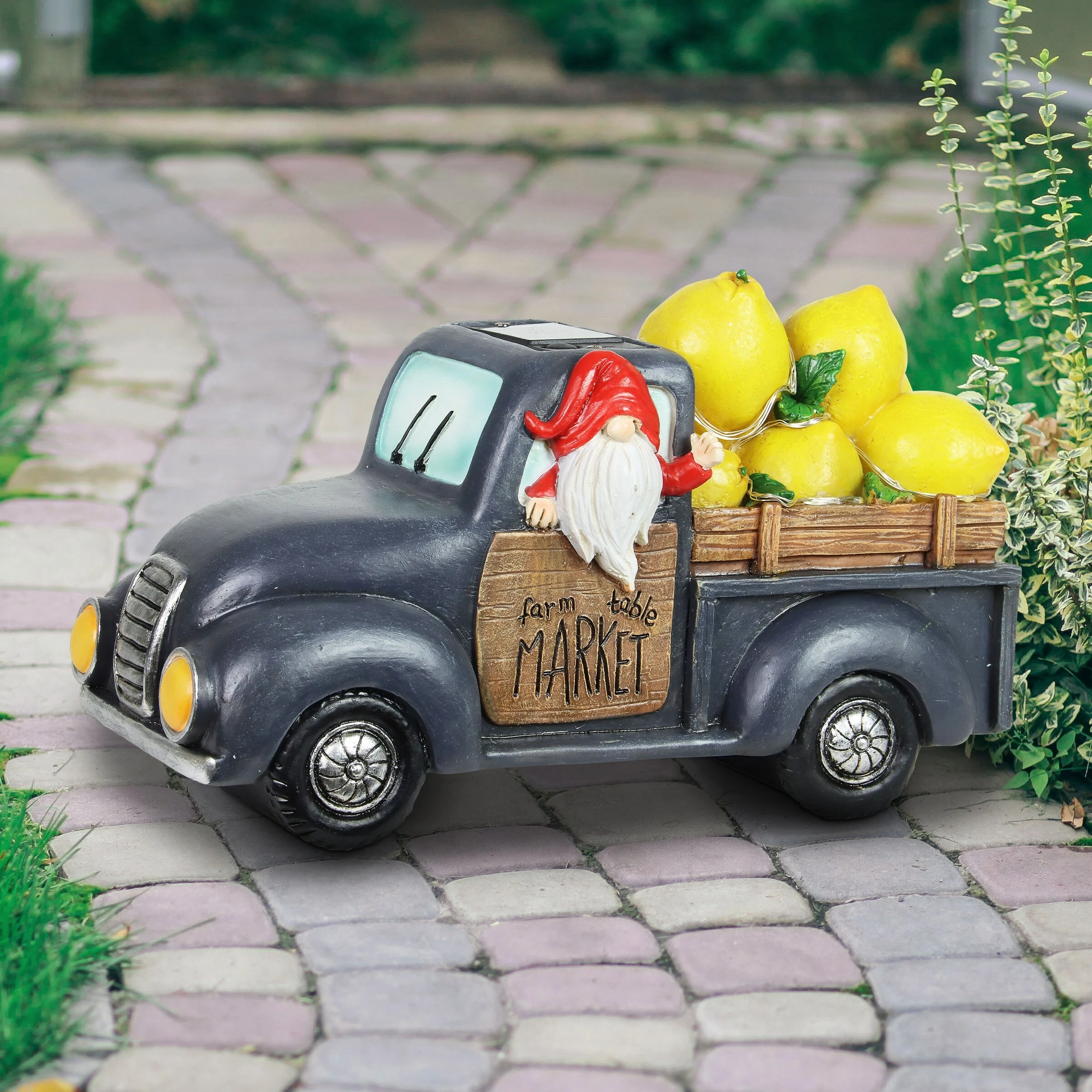 Buy π Coupon βοΈ Exhart Solar Hand Painted Gnome Driving A Farm To Table Lemon Truck Garden Statue, 10 By 6 Inches β π€© - Image 3