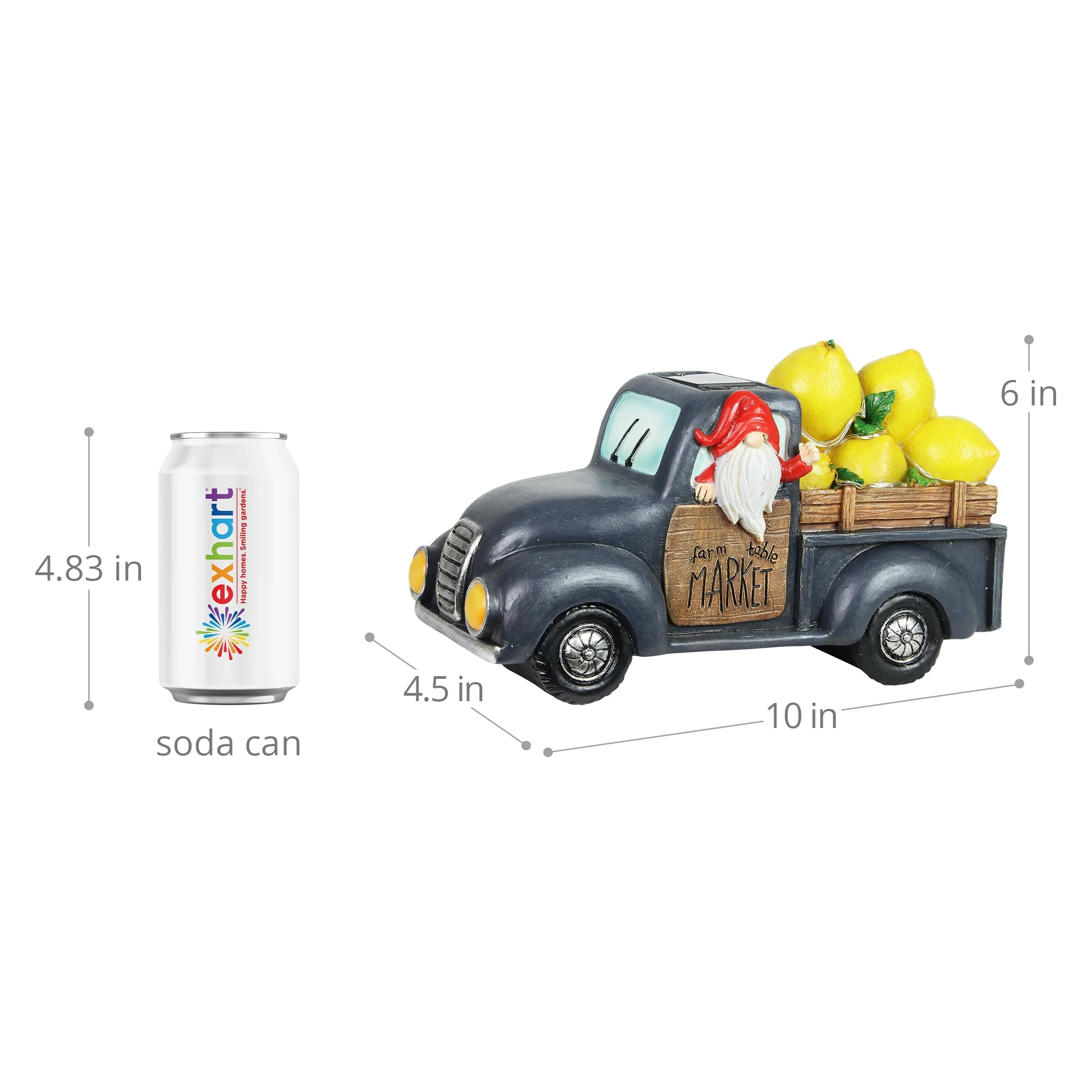 Buy π Coupon βοΈ Exhart Solar Hand Painted Gnome Driving A Farm To Table Lemon Truck Garden Statue, 10 By 6 Inches β π€© - Image 4