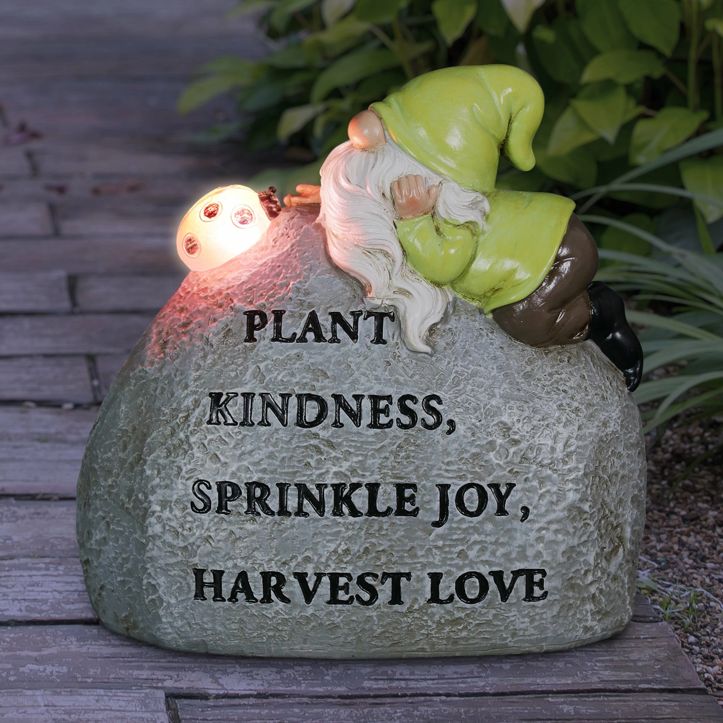 New π Brand new β Exhart Solar Hand Painted Gnome Inspirational Kindness And Joy Garden Stone Statue With LED Lady Bug, 3 By 5 Inches π π - Image 2
