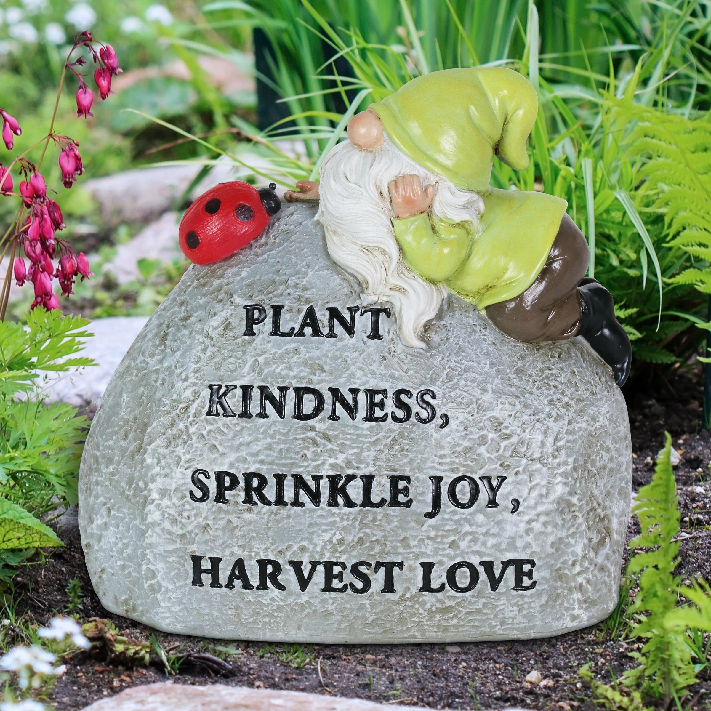 New π Brand new β Exhart Solar Hand Painted Gnome Inspirational Kindness And Joy Garden Stone Statue With LED Lady Bug, 3 By 5 Inches π π - Image 3