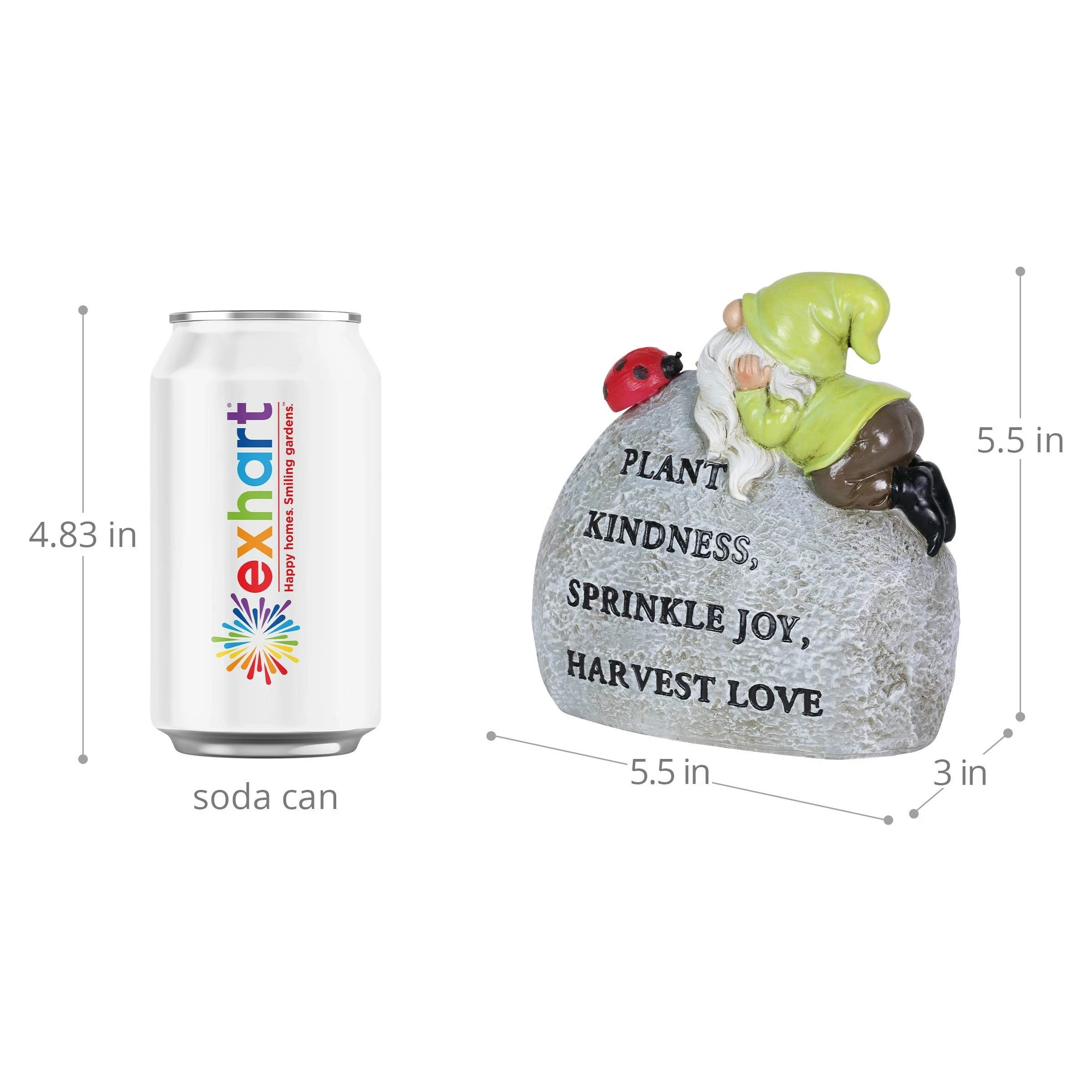 New π Brand new β Exhart Solar Hand Painted Gnome Inspirational Kindness And Joy Garden Stone Statue With LED Lady Bug, 3 By 5 Inches π π - Image 4