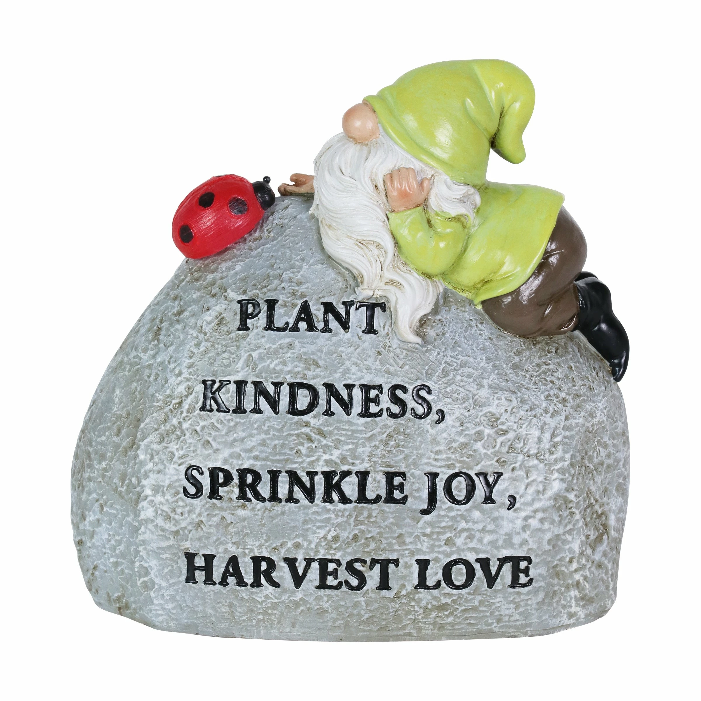 New π Brand new β Exhart Solar Hand Painted Gnome Inspirational Kindness And Joy Garden Stone Statue With LED Lady Bug, 3 By 5 Inches π π