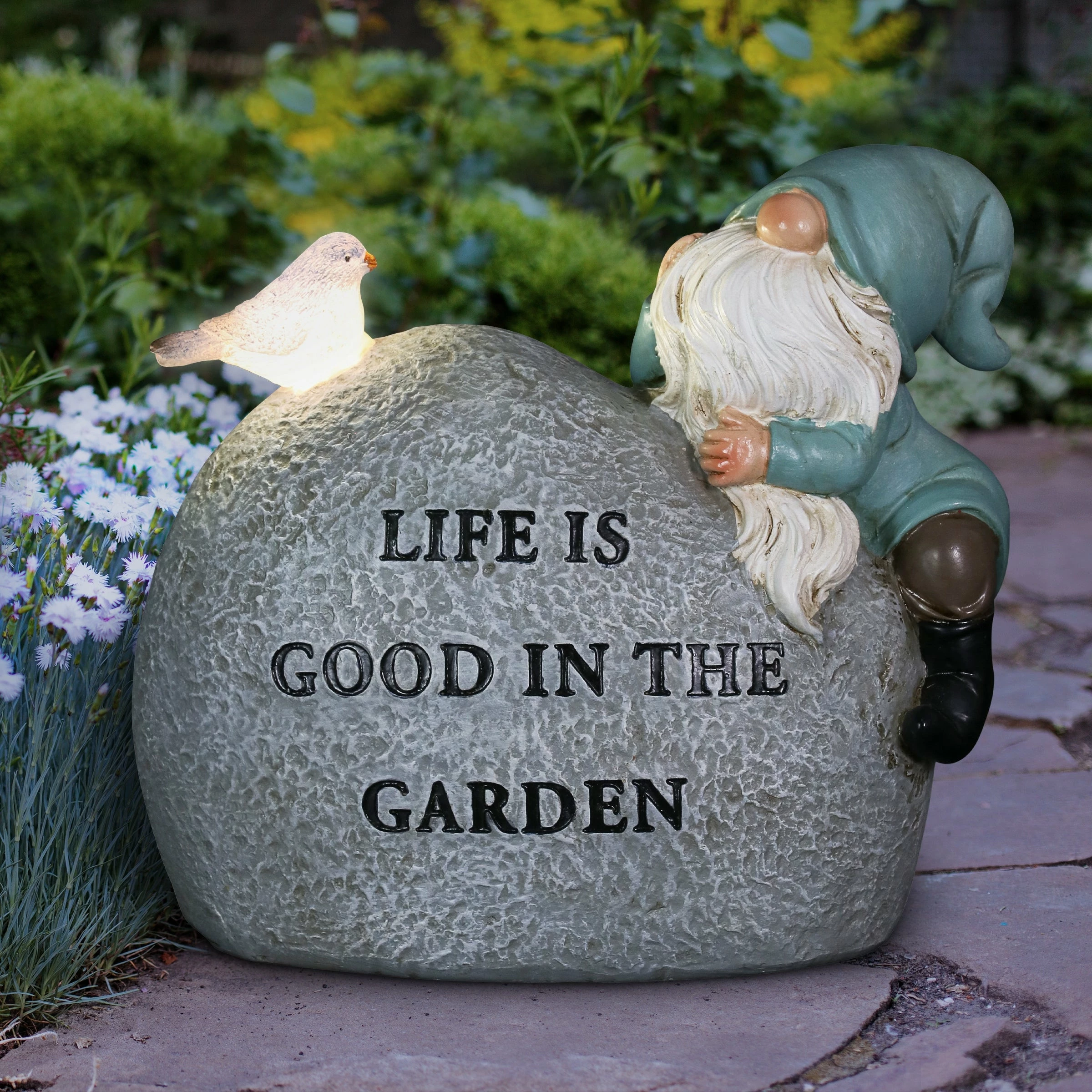 Best Pirce π Hot Sale π Exhart Solar Hand Painted Gnome Inspirational Life Garden Stone Statue With LED Bird, 3 By 5 Inches βοΈ π₯° - Image 2