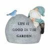 Best Pirce 👍 Hot Sale 👏 Exhart Solar Hand Painted Gnome Inspirational Life Garden Stone Statue With LED Bird, 3 By 5 Inches ✔️ 🥰
