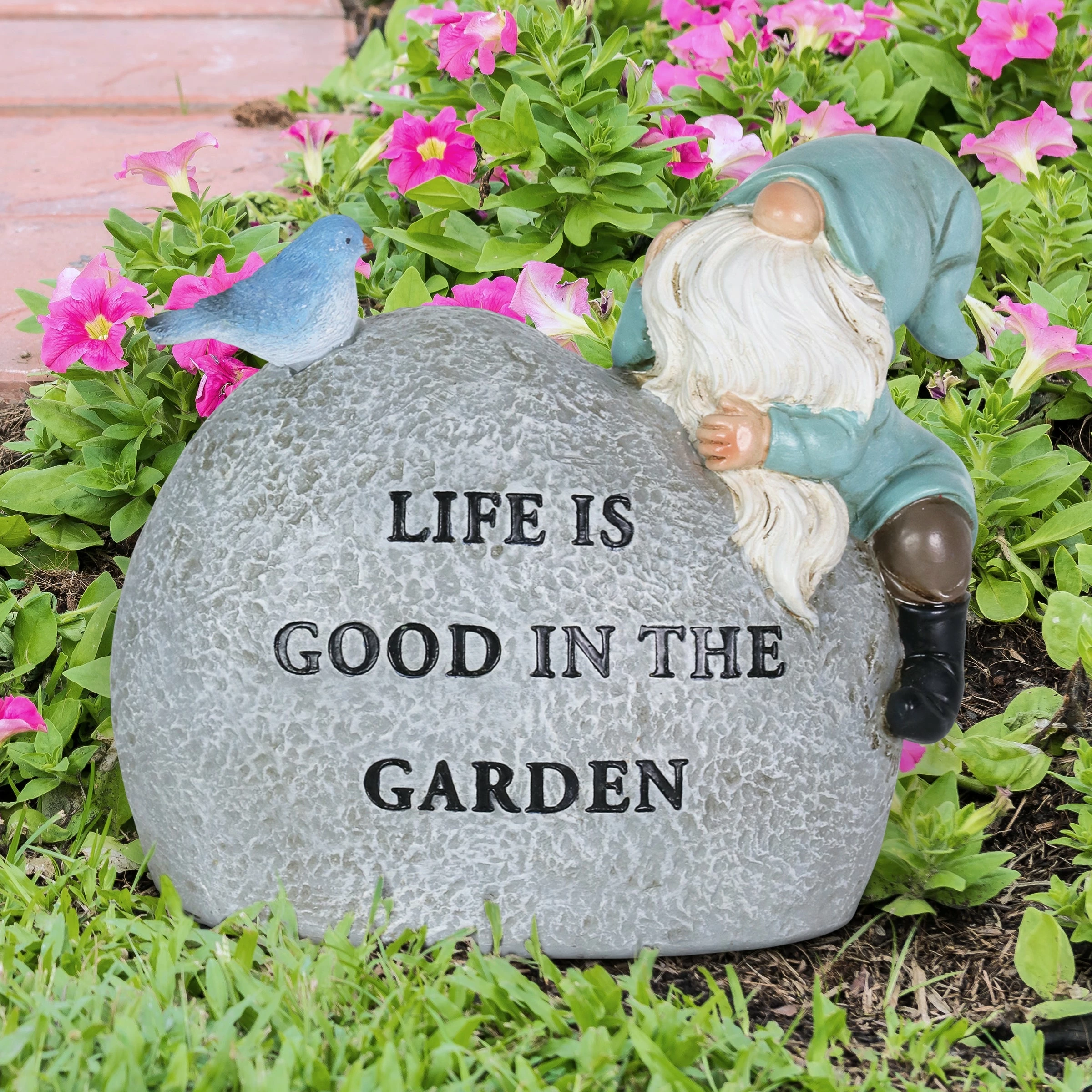 Best Pirce π Hot Sale π Exhart Solar Hand Painted Gnome Inspirational Life Garden Stone Statue With LED Bird, 3 By 5 Inches βοΈ π₯° - Image 3