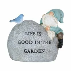 Best Pirce 👍 Hot Sale 👏 Exhart Solar Hand Painted Gnome Inspirational Life Garden Stone Statue With LED Bird, 3 By 5 Inches ✔️ 🥰