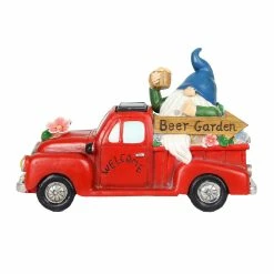 Flash Sale 😀 Budget ❤️ Exhart Solar Hand Painted Gnome On A Beer Garden Red Truck Statue, 10 By 7 Inches 😉 ❤️