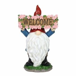 Best reviews of 🛒 Best Pirce 😉 Exhart Solar Hand Painted Gnome With A Pink Flowered Welcome Sign Garden Statue, 7 By 11.5 Inches ✨ ⭐