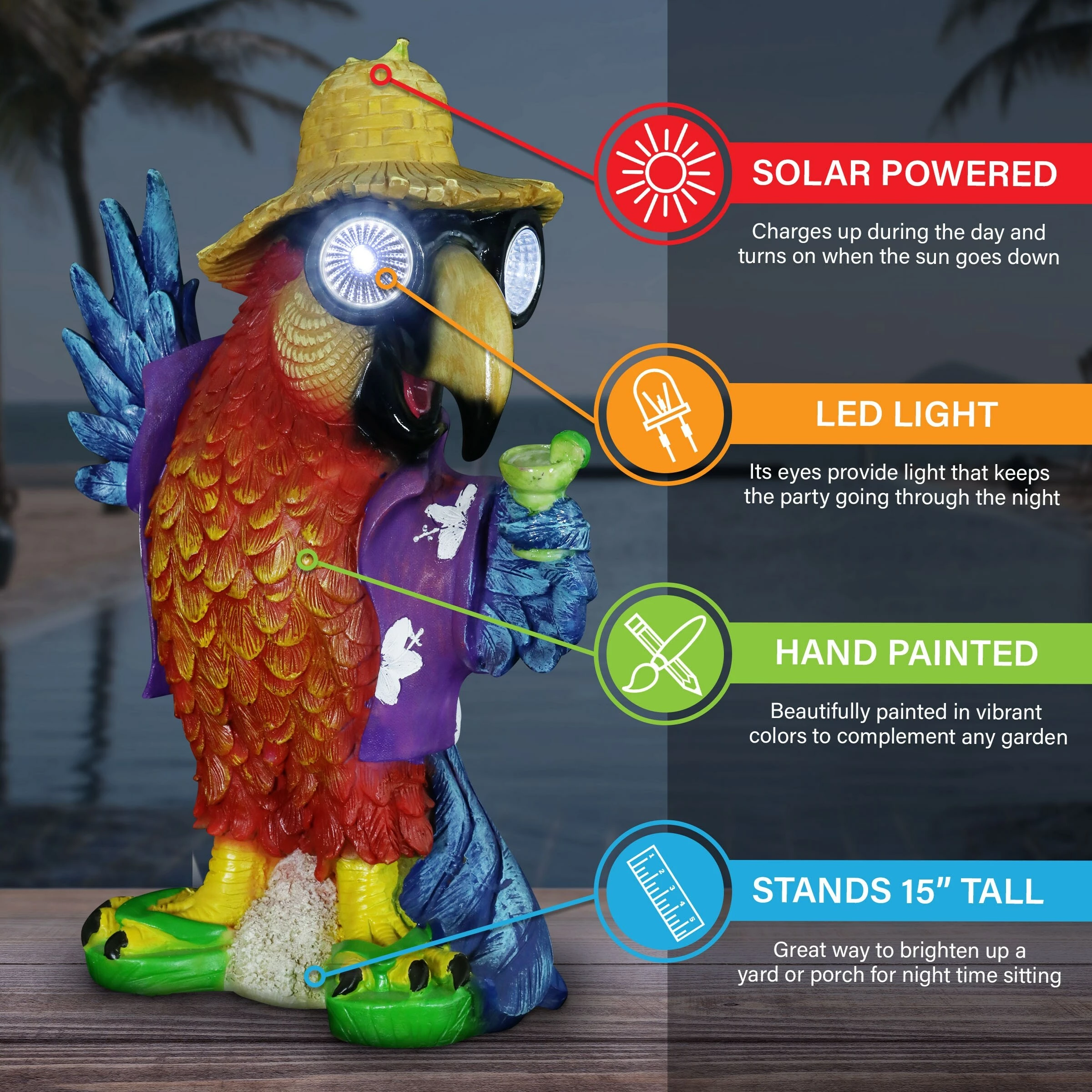 Hot Sale π Wholesale π Exhart Solar Hand Painted Party Parrot Garden Statue, 15 Inch π βοΈ 6 Hot Sale π Wholesale π Exhart Solar Hand Painted Party Parrot Garden Statue, 15 Inch π βοΈ - Image 4